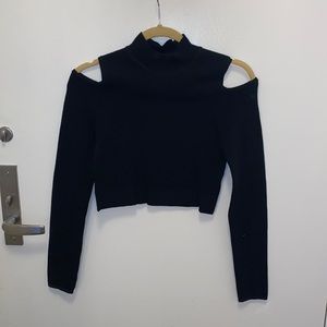 Fitted long sleeve cropped top with cold shoulders